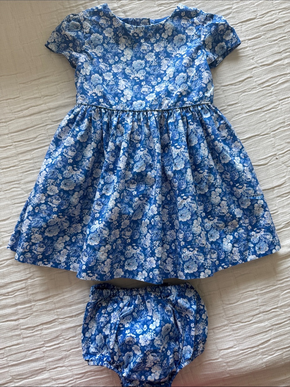 Ralph Lauren Floral Girls 2 Pc Dress, Bloomer Set - RoyalWhite, Size 9 months